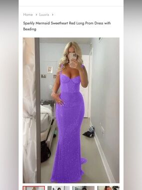 Purple Beaded Mermaid Sweetheart Evening Dress